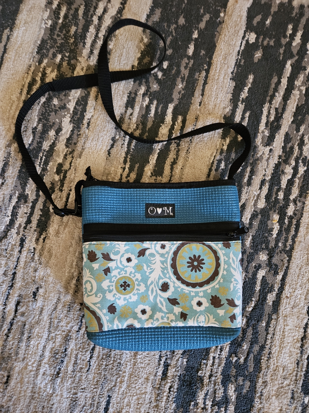 OM Teal Crossbody Bag with Floral Print